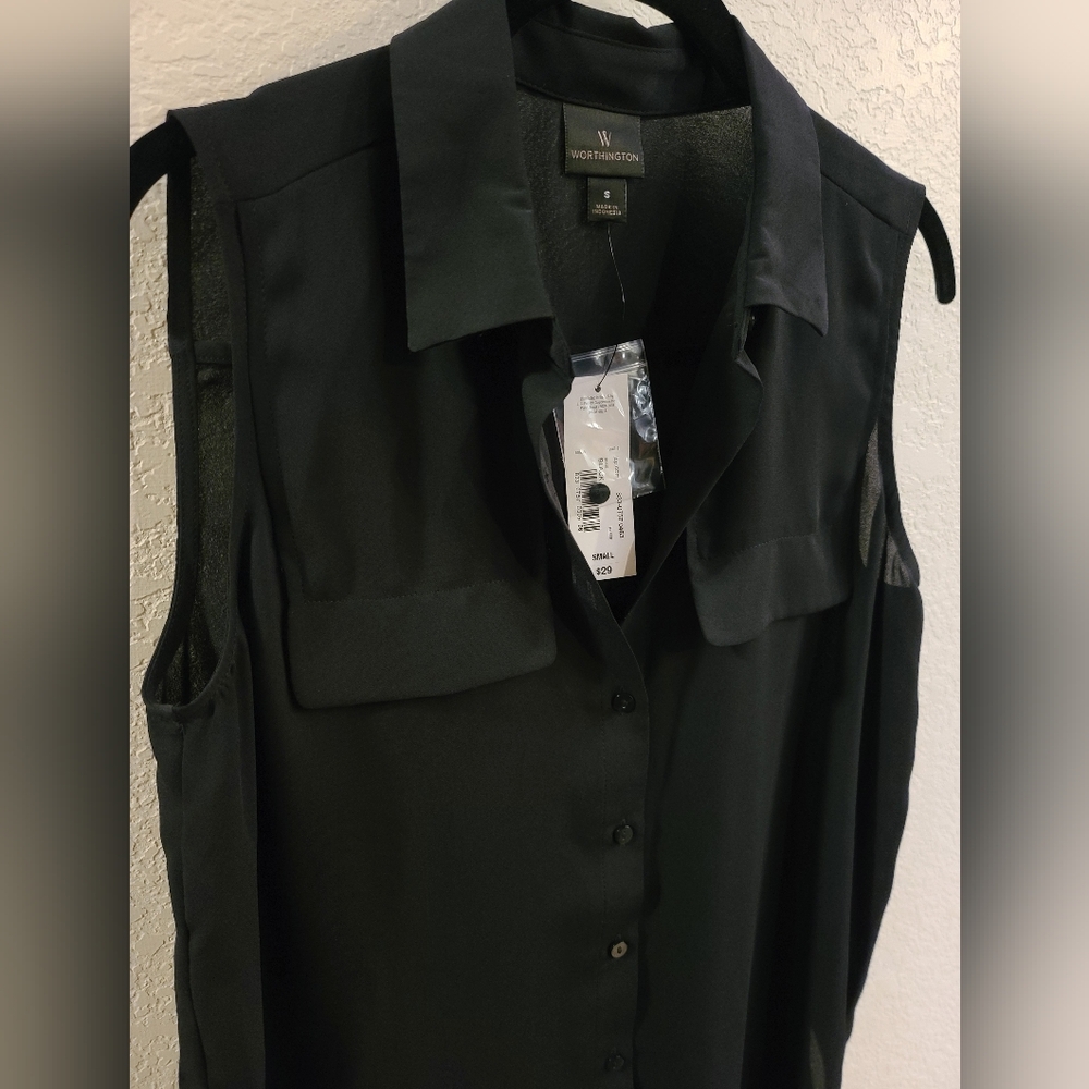 Worthington Black Sleeveless Button Down Shirt - Picture 4 of 4